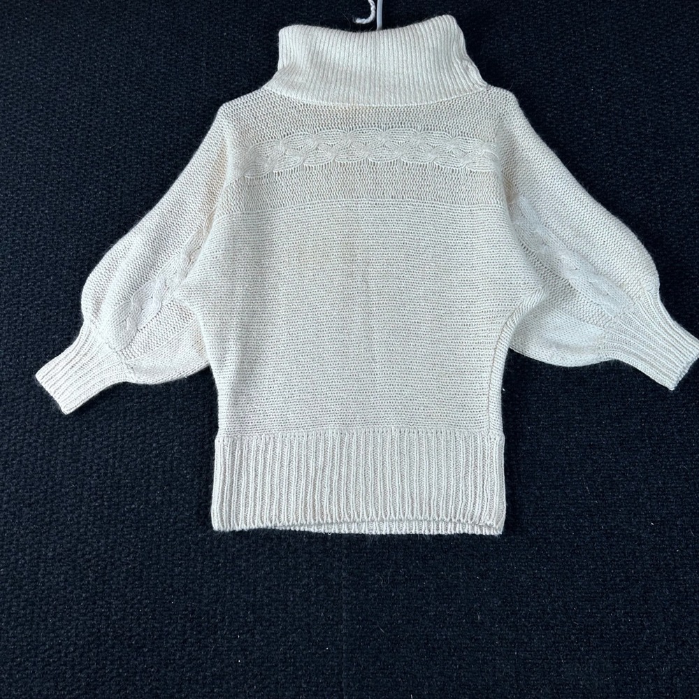 Vintage GLENOVER Womens Cream Silk Knit Turtleneck Sweater Puffy‎ Sleeve Size L
